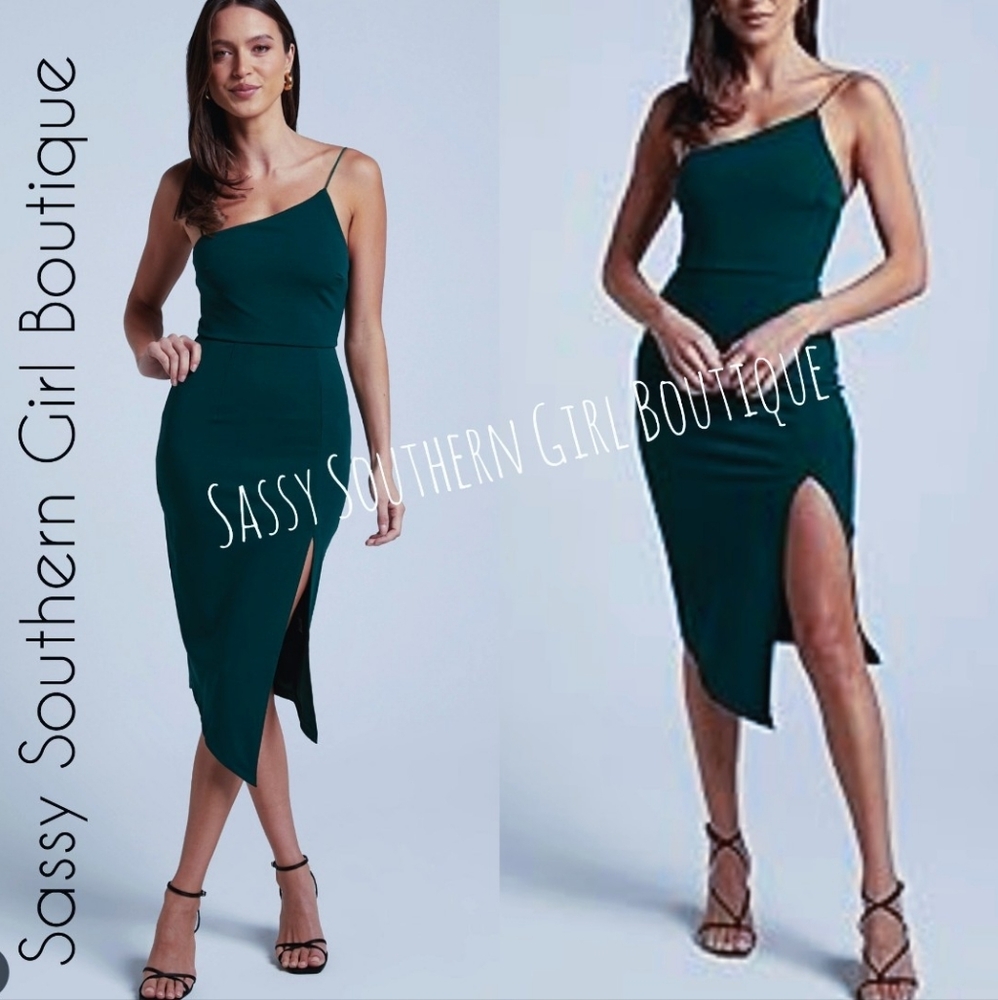🆕⭐Teal Blue One Shoulder Midi Dress